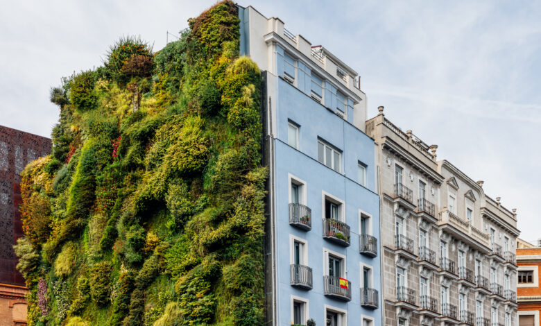 Vertical garden on a residential building in Madrid, Spain